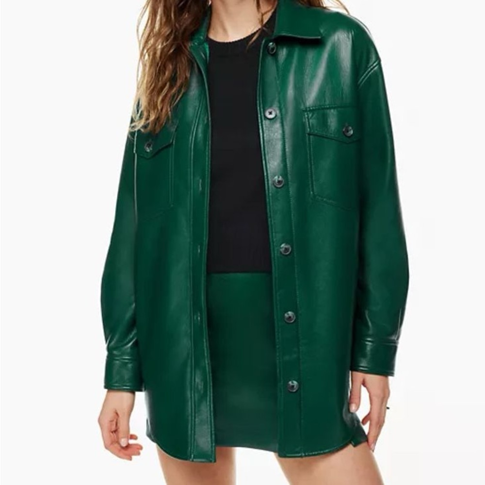 NWT Aritzia The Ganna Shirt Jacket in Faux Leather - Aventurine Green